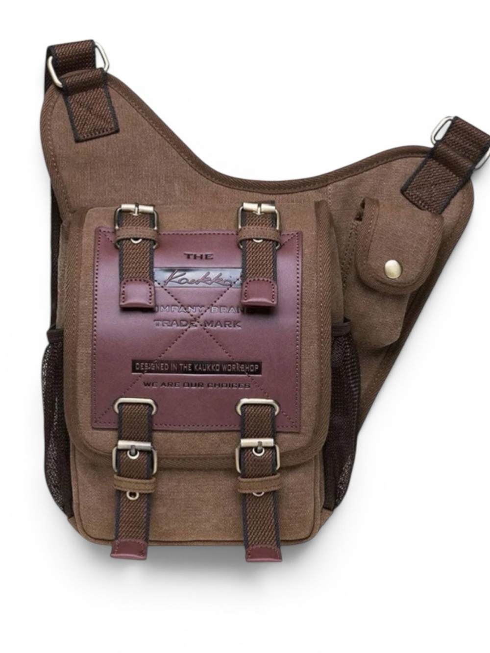KAUKKO Mens Vintage Canvas Shoulder Messenger Bag Chest Leather Patchwork